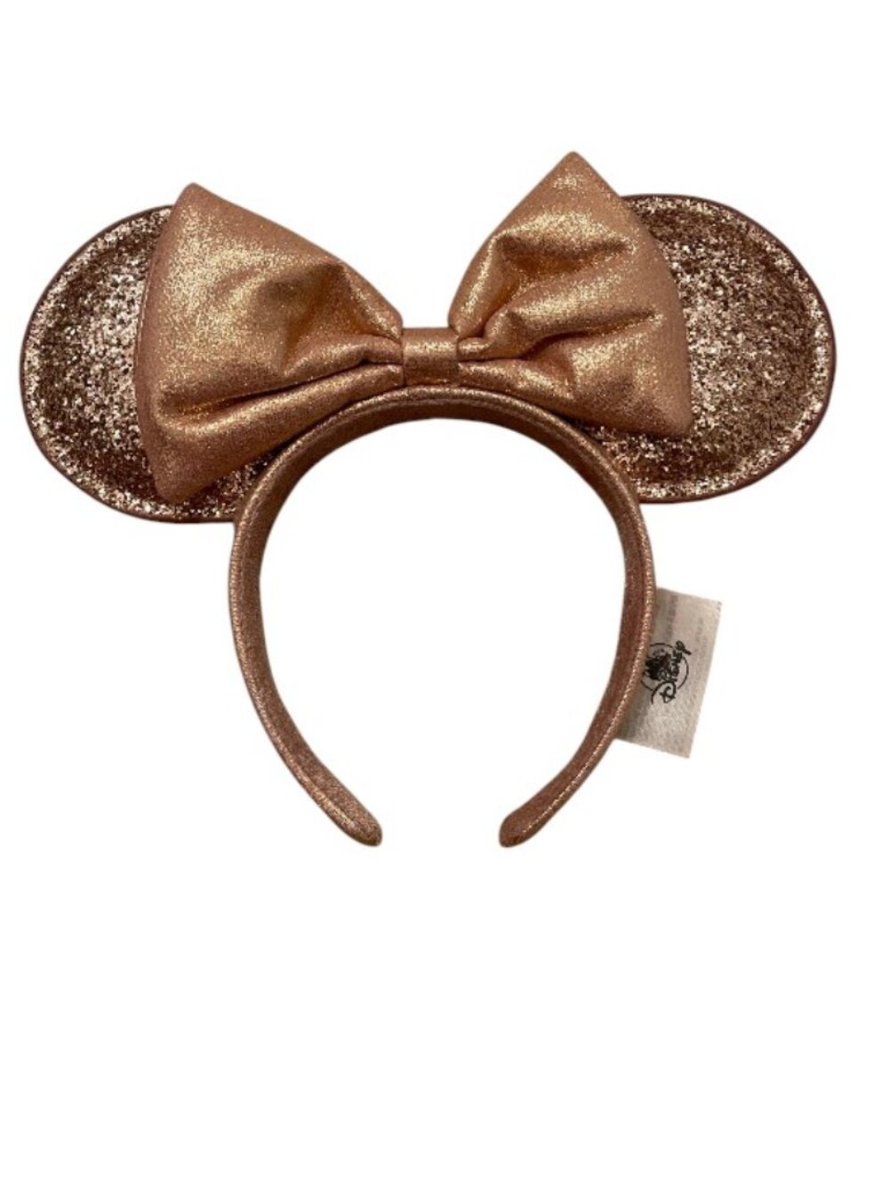 Disney Parks Minnie Mouse Glitter Rose Gold Ear Pink Satin Bow Headband